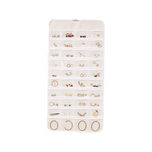 80 Pockets Jewelry Hanging Storage Organizer Holder Earring Display Pouch Bag - White