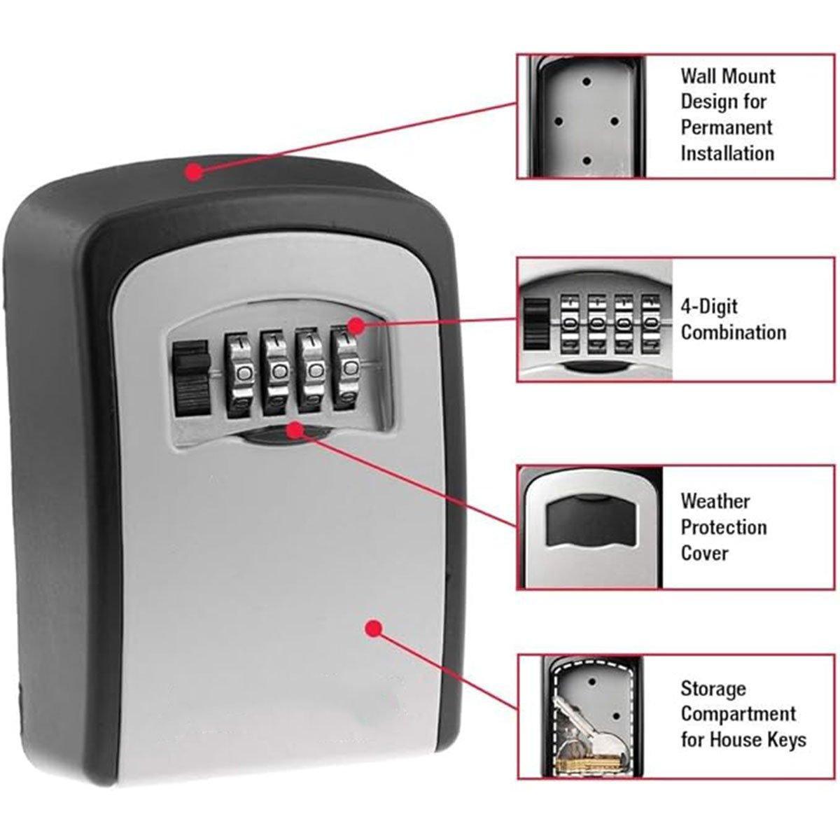 Combination Key Box with Combination Lock for Home Office Security Storage - Grey.