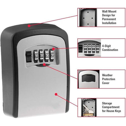 Combination Key Box with Combination Lock for Home Office Security Storage - Grey.