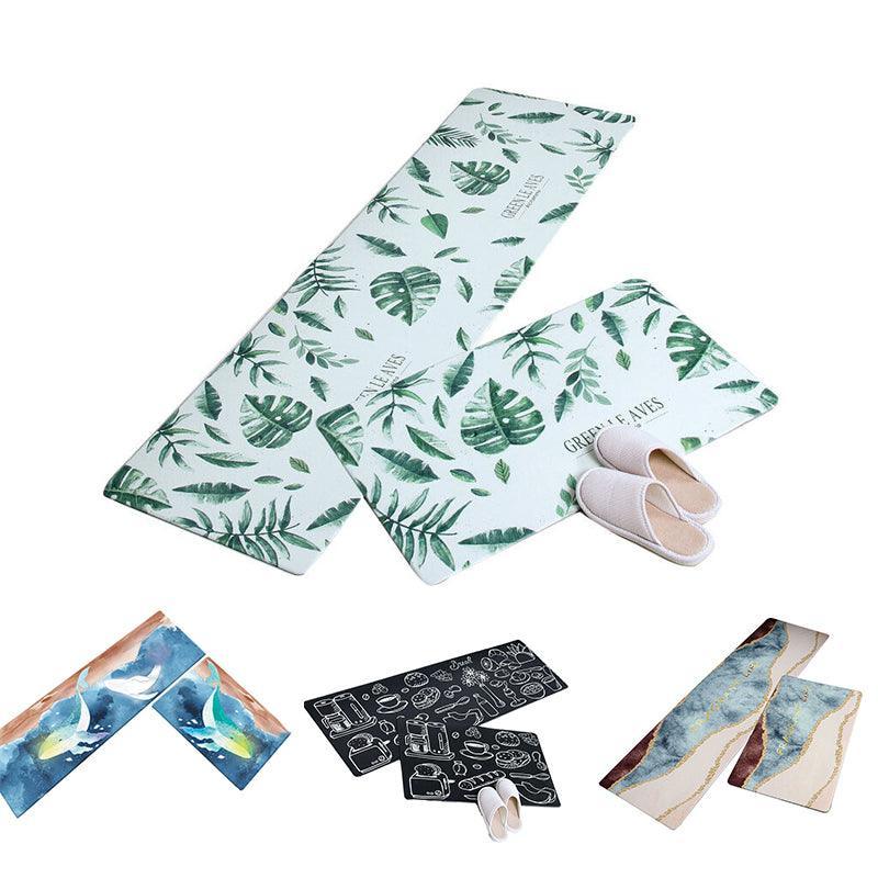 45x180cm Kitchen Mat Non-Slip Waterproof Pvc Floor Rug Carpet Anti-Oil Easy Clean - Leaf