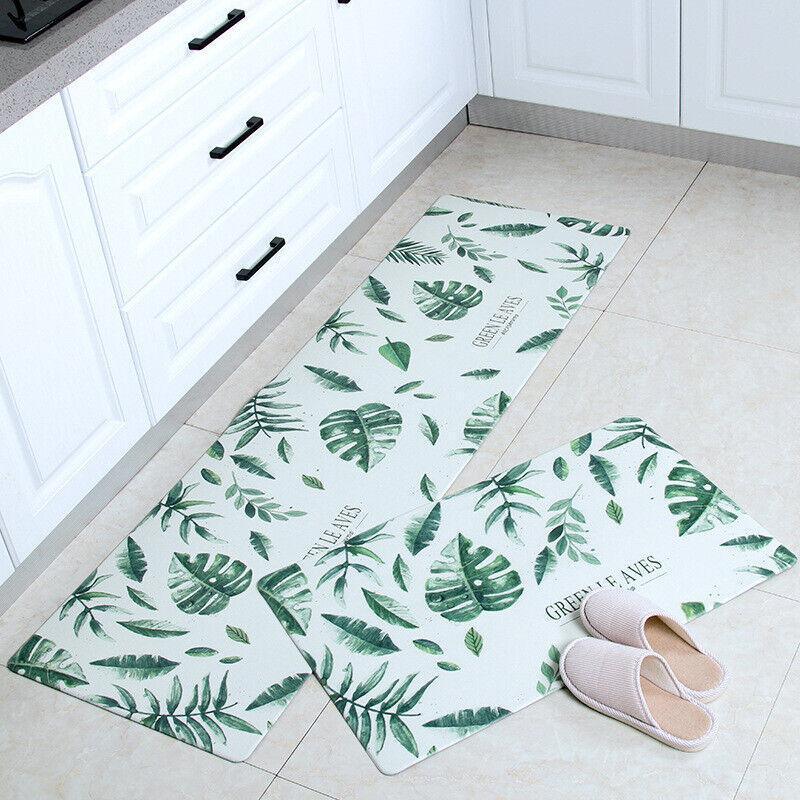45x180cm Kitchen Mat Non-Slip Waterproof Pvc Floor Rug Carpet Anti-Oil Easy Clean - Leaf