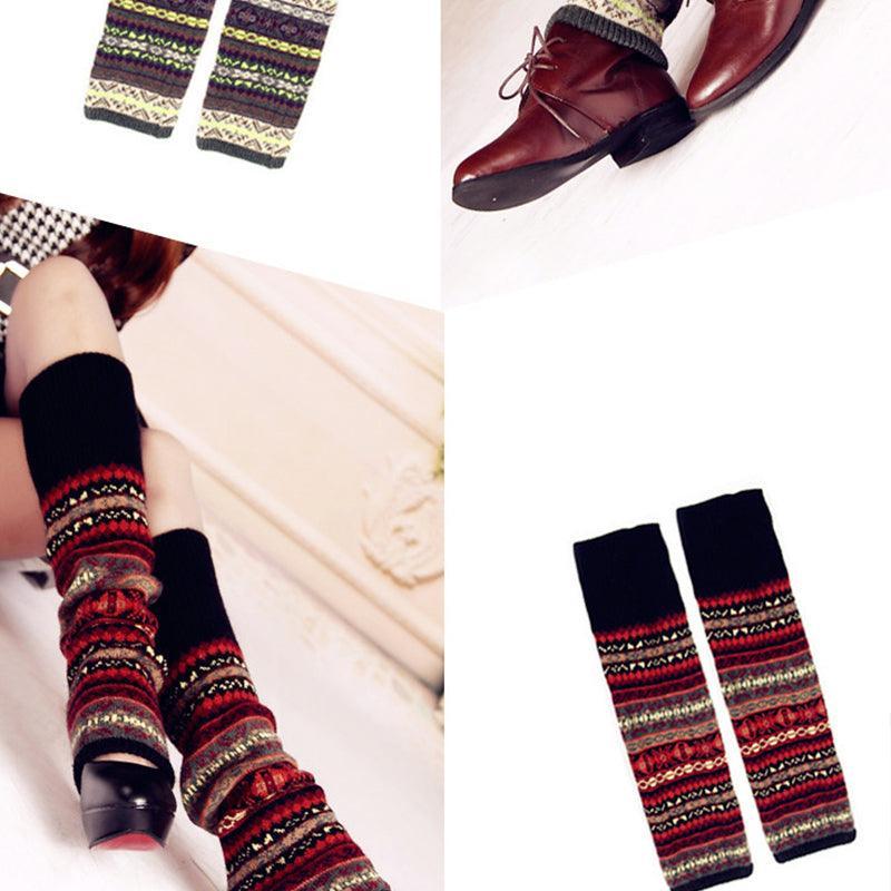 Women Ladies Winter Warm Knit Wool Leg Warmer Woolen Knee Knit Socks Leggings - Green