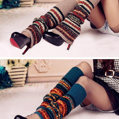 Women Ladies Winter Warm Knit Wool Leg Warmer Woolen Knee Knit Socks Leggings - Green