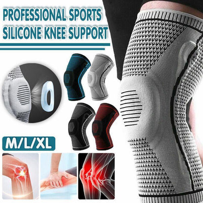 Red Knee Brace Knee Compression Sleeve Professional Sports Silicone Knee Support - L