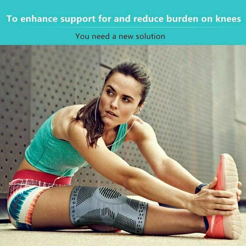 Red Knee Brace Knee Compression Sleeve Professional Sports Silicone Knee Support - L