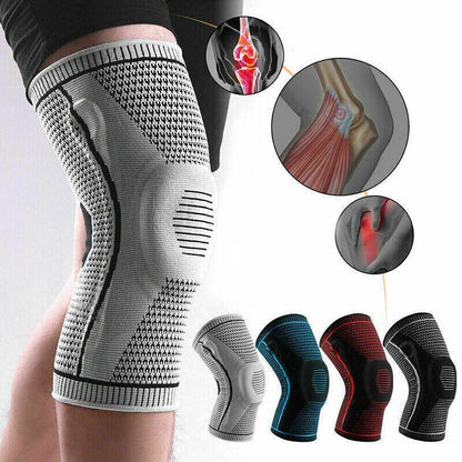Red Knee Brace Knee Compression Sleeve Professional Sports Silicone Knee Support - L