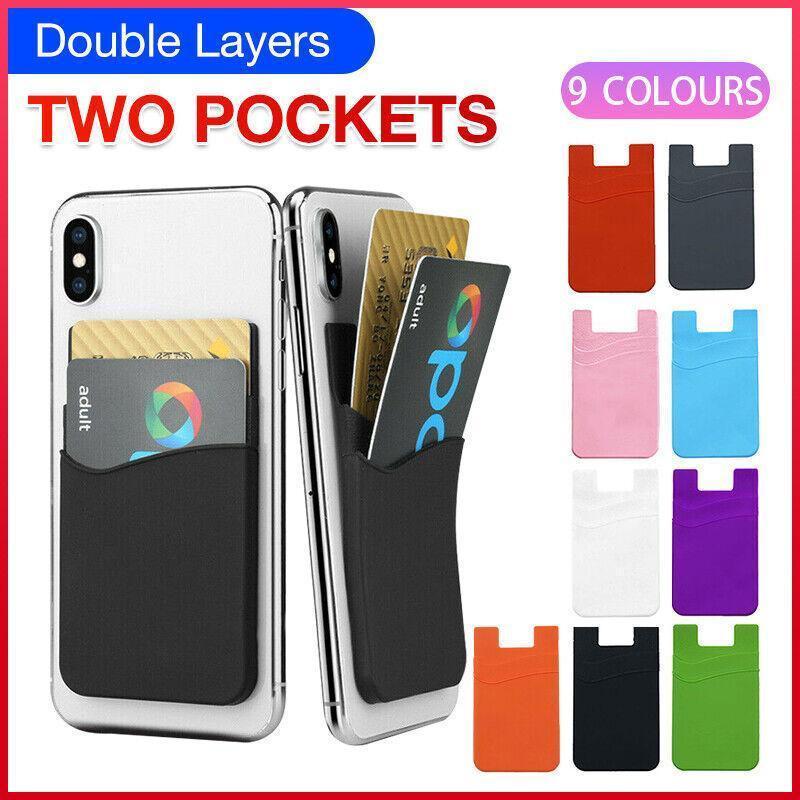 Silicone Phone Card Holder Double Layer Adhesive Wallet with 3M Backing - Red.