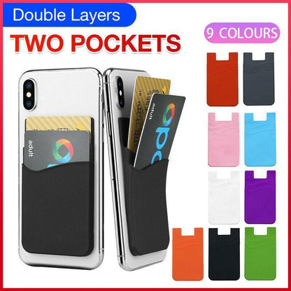 Silicone Phone Card Holder Double Layer Adhesive Wallet with 3M Backing - White.