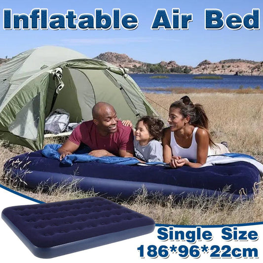 King Size Inflatable Airbed Easy Inflate Flocked Air Mattress Camping Guest Bed.