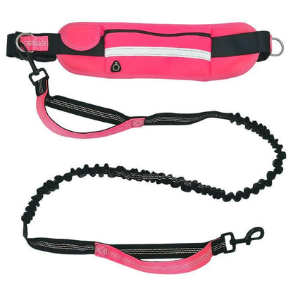 Hands Free Dog Leash Adjustable Lead with Waist Belt Bag for Walking Jogging Running - Black + Blue