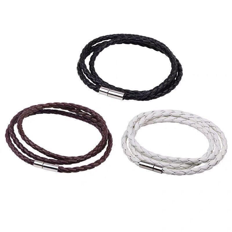 1Pc New Fashion Men Women Three Laps Pu Leather Bracelet Wristband Bangle Punk - Red