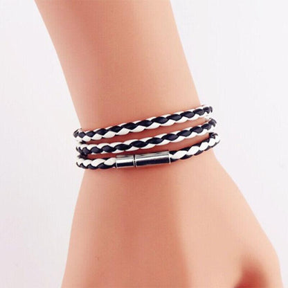 1Pc New Fashion Men Women Three Laps Pu Leather Bracelet Wristband Bangle Punk - Red