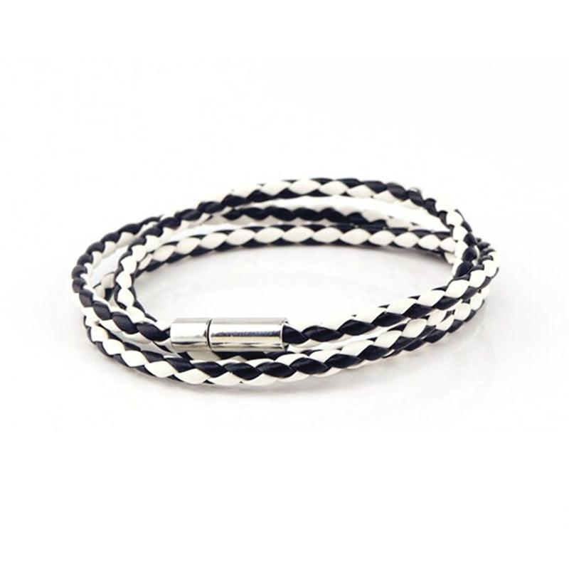 1Pc New Fashion Men Women Three Laps Pu Leather Bracelet Wristband Bangle Punk - Red