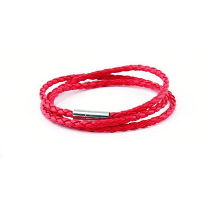 1Pc New Fashion Men Women Three Laps Pu Leather Bracelet Wristband Bangle Punk - Red