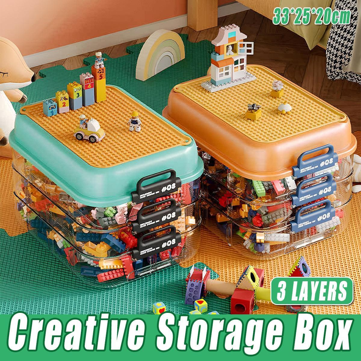 3-Layer Stackable Storage Box for Building Blocks Toy Organizer with Sorting Trays - Orange.