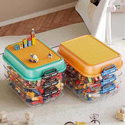 3-Layer Stackable Storage Box for Building Blocks Toy Organizer with Sorting Trays - Orange.