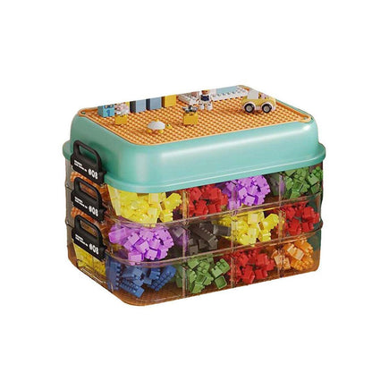 3-Layer Stackable Storage Box for Building Blocks Toy Organizer with Sorting Trays - Orange.