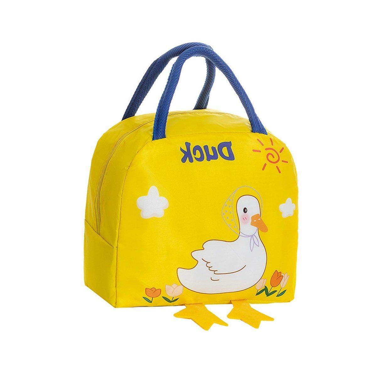 3D Bento Lunch Bag Cartoon Handbag Insulated Food Box Bag for Students LunchTote - Yellow Duck.
