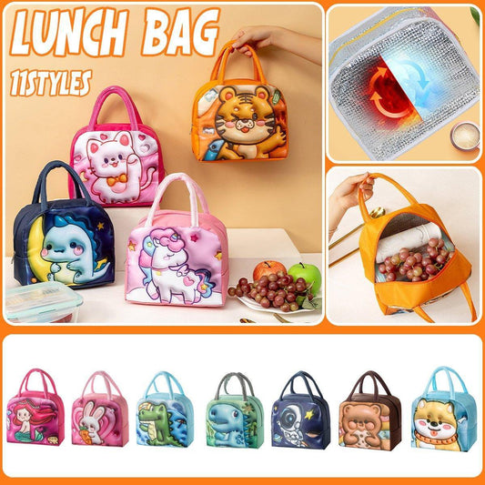 Cute 3D Cartoon Insulated Lunch Bag Oxford Fabric Bento Tote for School Use - Blue Puppy.