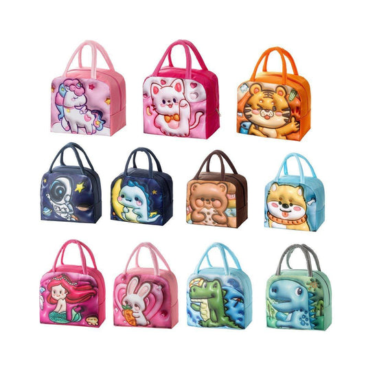 Cute 3D Cartoon Insulated Lunch Bag Oxford Fabric Bento Tote for School Use - Blue Puppy.