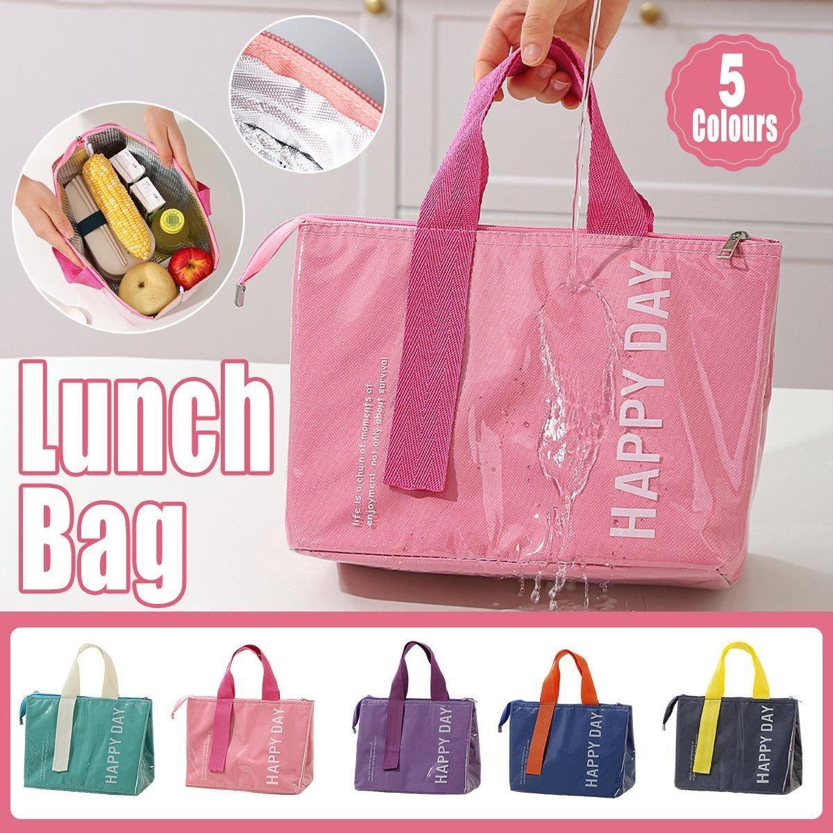 Large Capacity Lunch Bag Outdoor Picnic Aluminum Foil Portable Thermal Bag - Pink.