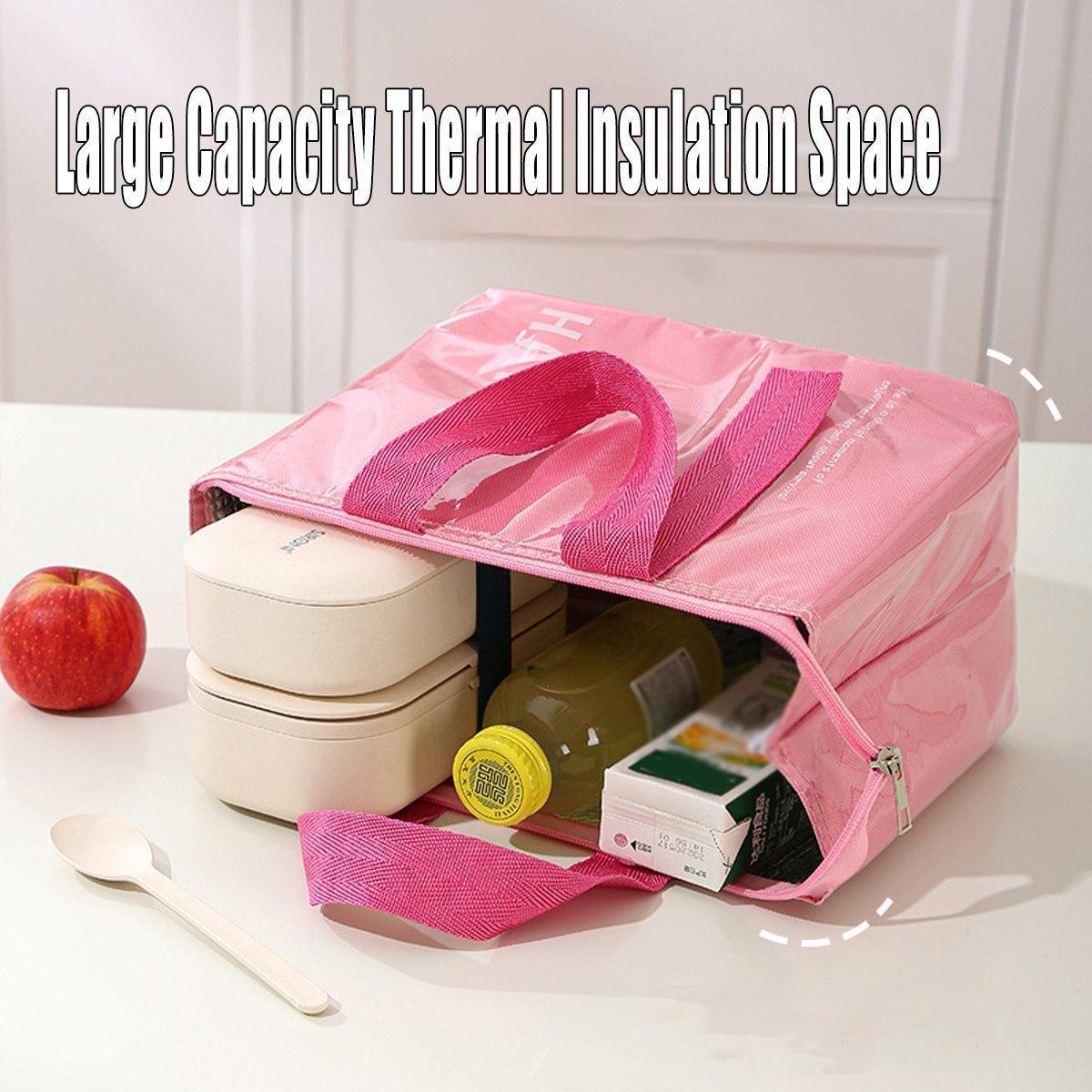 Large Capacity Lunch Bag Outdoor Picnic Aluminum Foil Portable Thermal Bag - Pink.