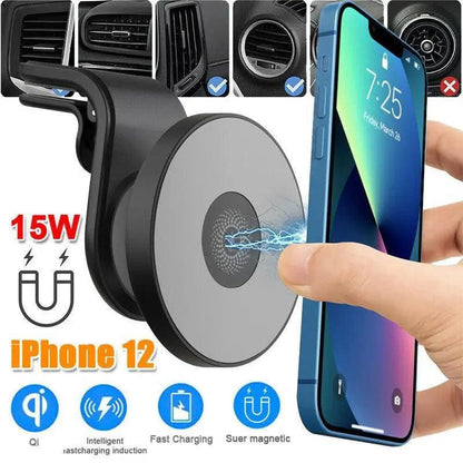Wireless 15W Magnetic Car Mount Holder Charger For Iphone 13 12 Pro Max Magsafe - Black.