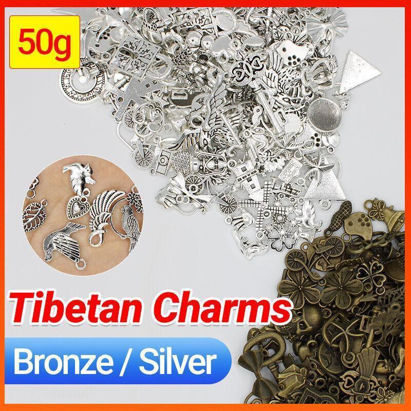 Mixed Tibetan Charms Pendants 50g Silver Bronze for Jewellery DIY Craft Making - Silver.