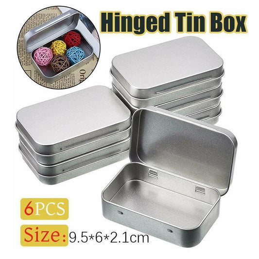 Small Metal Storage Tin Box with Lid 6PCS Portable Hinged Container for Travel Home.