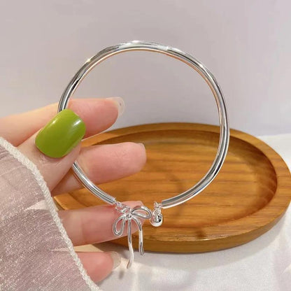 Bangle Bowknot Bells Bracelet Korean Opening Wrist Chain Women Silver Bracelet - Bell