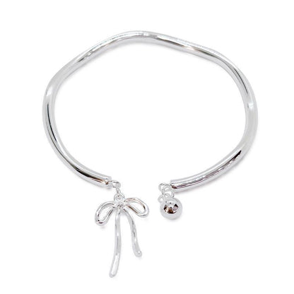 Bangle Bowknot Bells Bracelet Korean Opening Wrist Chain Women Silver Bracelet - Bow tie