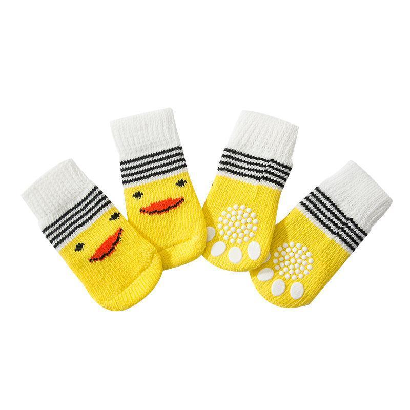 Non Slip Pet Socks for Dogs and Cats Knitted Paw Protector with Grips L Size - Red Mickey