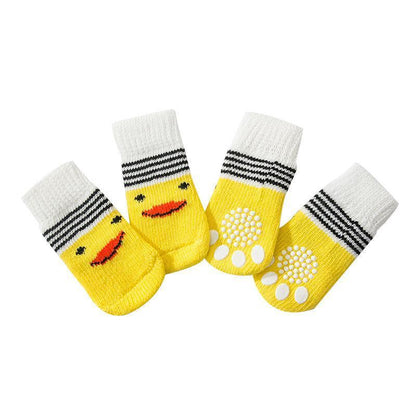 Non Slip Pet Socks for Dogs and Cats Knitted Paw Protector with Grips L Size - Red Mickey