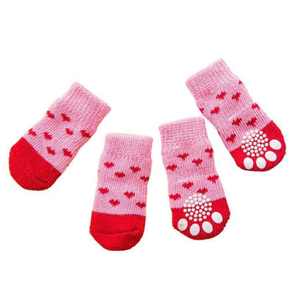 Non Slip Pet Socks for Dogs and Cats Knitted Paw Protector with Grips L Size - Red Mickey