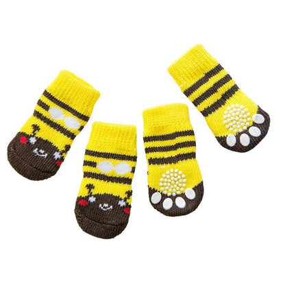 Non Slip Pet Socks for Dogs and Cats Knitted Paw Protector with Grips L Size - Red Mickey