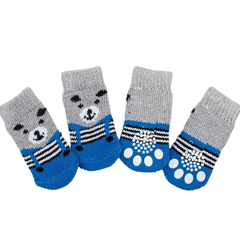 Non Slip Pet Socks for Dogs and Cats Knitted Paw Protector with Grips L Size - Red Mickey