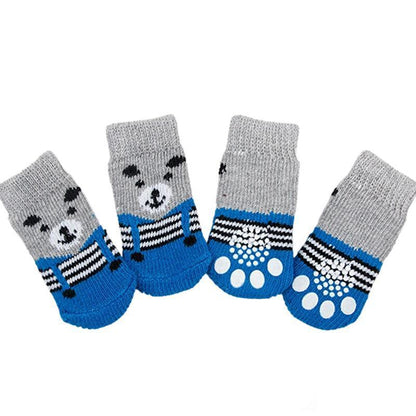 Non Slip Pet Socks for Dogs and Cats Knitted Paw Protector with Grips L Size - Red Mickey