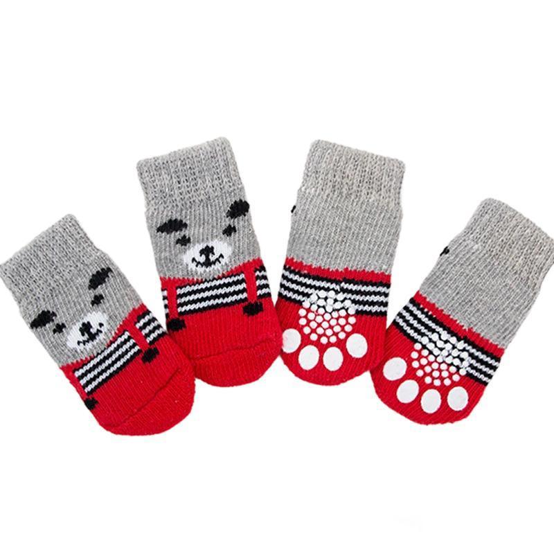 Non Slip Pet Socks for Dogs and Cats Knitted Paw Protector with Grips L Size - Red Mickey