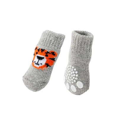 Non Slip Pet Socks for Dogs and Cats Knitted Paw Protector with Grips L Size - Red Mickey