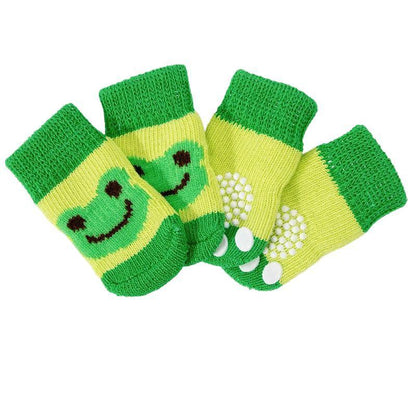 Non Slip Pet Socks for Dogs and Cats Knitted Paw Protector with Grips L Size - Red Mickey