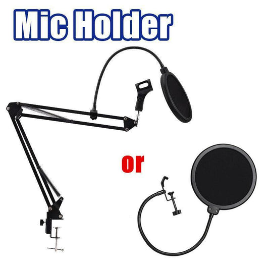 Microphone Suspension Boom Arm Desktop Stand Mic Holder Mount and Pop Filter - Mic Stand with Pop Filter.