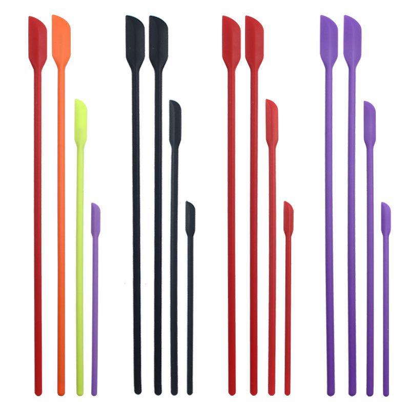 4X Silicone Mini Spatula Jar Scraper Scoop Tip Long Spatula Cosmetic Bottle B8A3 - Red