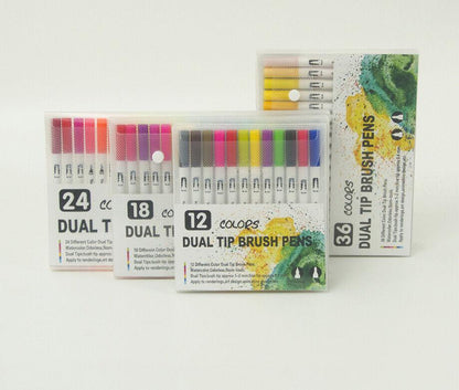 12-120 Watercolor Brush Pen Set Artist Sketch Marker - White-12 Colours
