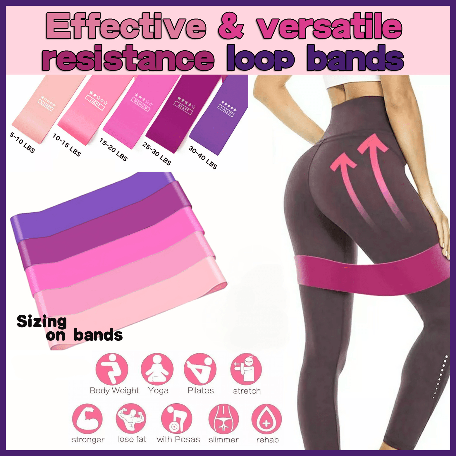 Exercise Resistance Bands Loop Power Strength Training Fitness Yoga Pilates Gym - Pink (600*50*0.5MM).