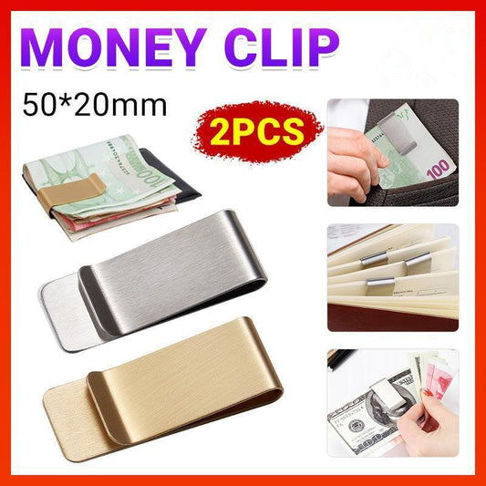 Clip Note Business Card Holder Stainless Steel Mens Wallet Metal - Silver.