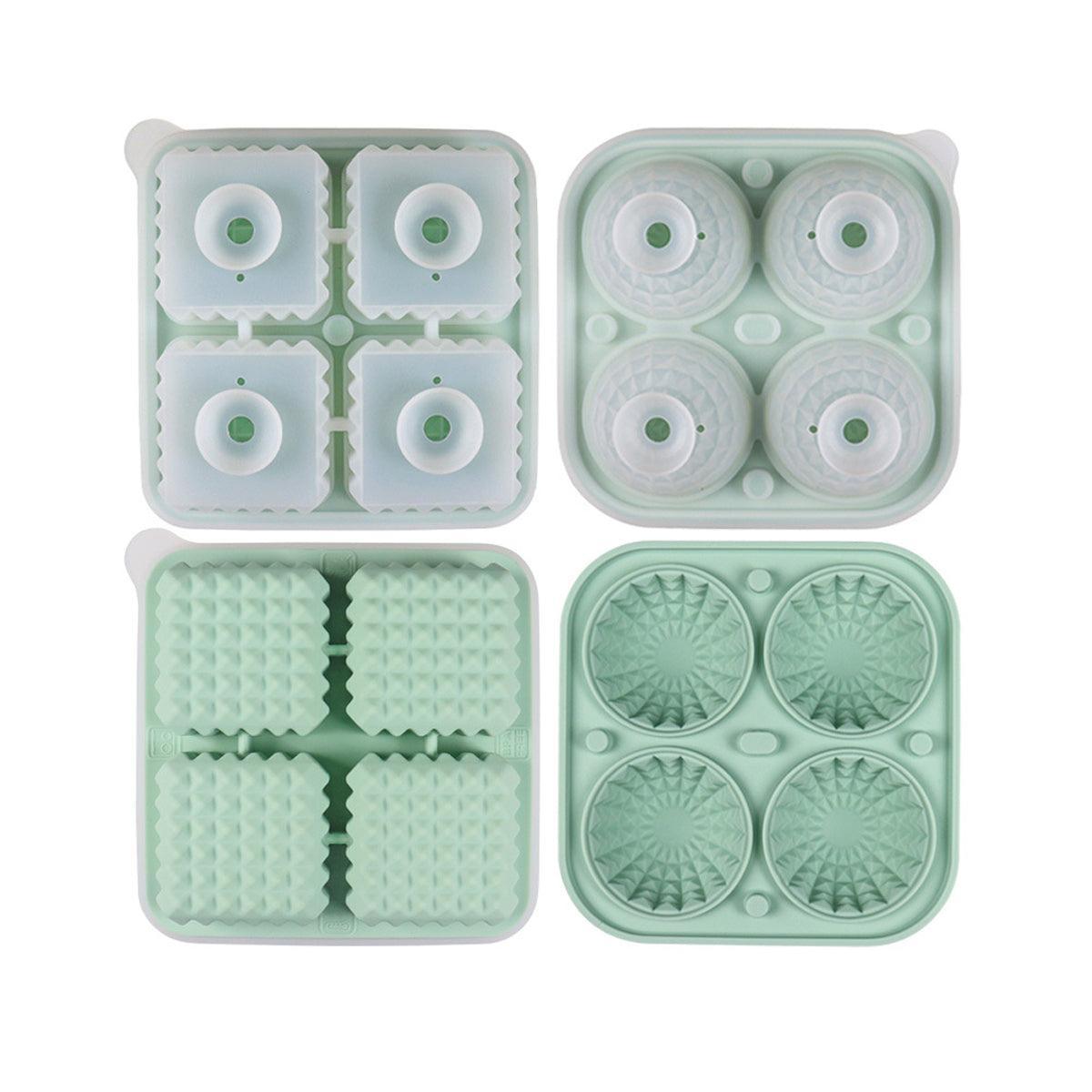 2PCS Silicone Ice Cube Tray Round and Square Ice Ball Maker for Whiskey Cocktails - Green