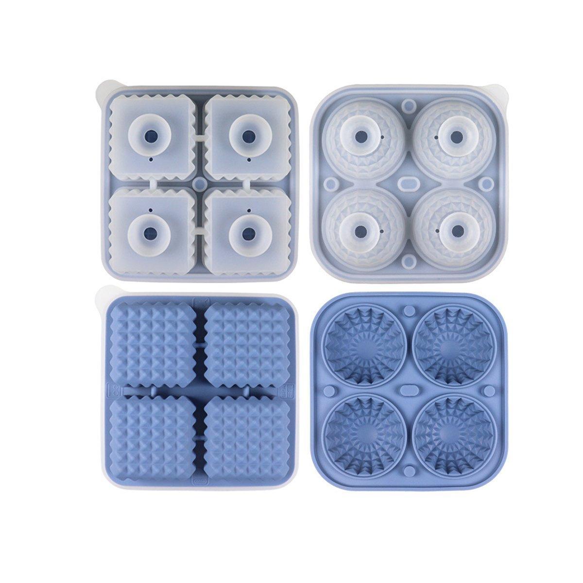 2PCS Silicone Ice Cube Tray Round and Square Ice Ball Maker for Whiskey Cocktails - Green