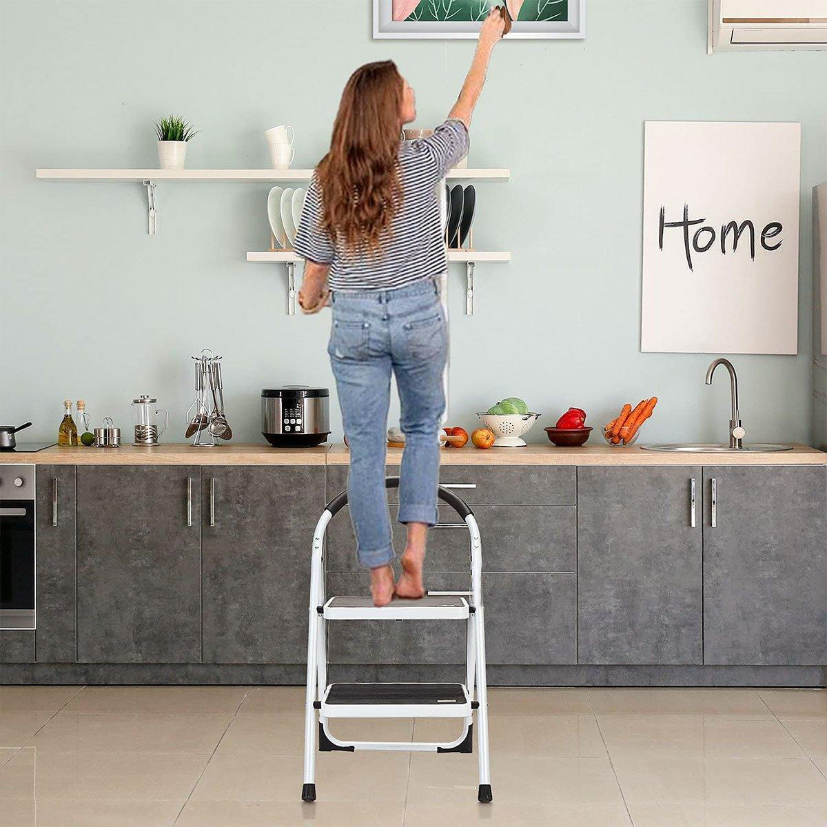 Folding Portable Multi Step Ladder with Handrail Household A Type Iron Ladder.
