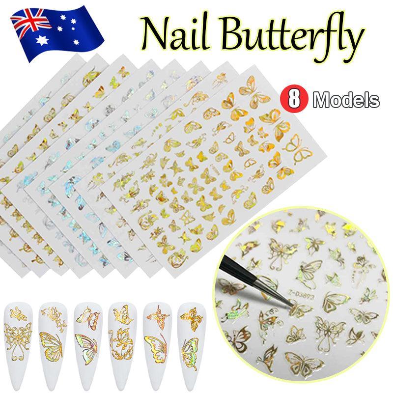 3D Nail Butterfly Design Sticker Decor Decal Holographic Laser Nail Art Sticker - Silver L-01