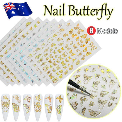 3D Nail Butterfly Design Sticker Decor Decal Holographic Laser Nail Art Sticker - Silver L-01